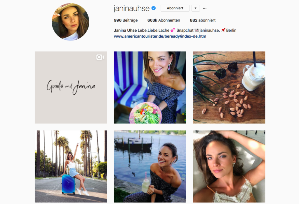 Instagram-Seite von Janina Uhse