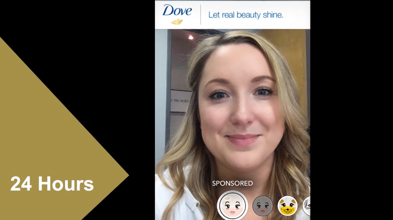 Frau mit gebrandeten Snapchat-Filter von Dove