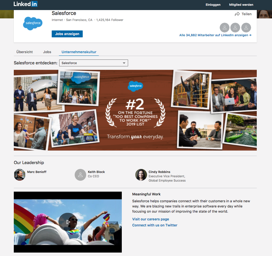 Post from the Salesforce LinkedIn profile