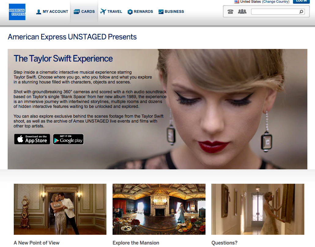 Die Sängerin Taylor Swift und ein Beispiel für interaktives Storytelling in Kooperation mit American Express