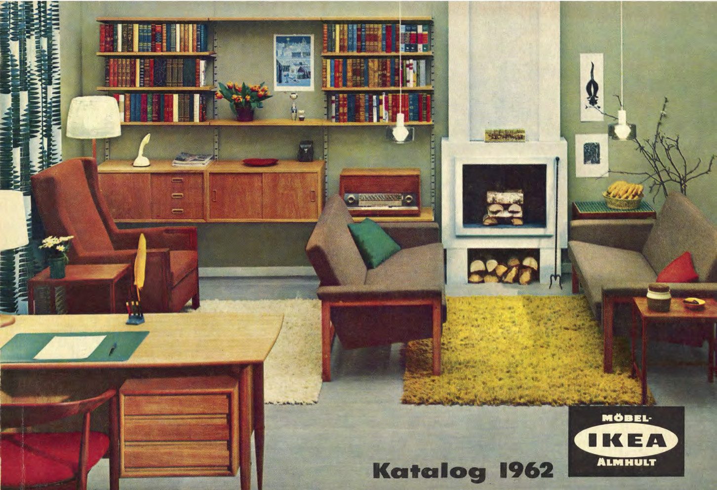 Auszug aus dem IKEA-Katalog von 1962, die Möbel sind in wohnliches Setting gebettet. Aus dem Text: Storytelling Close-Up IKEA.