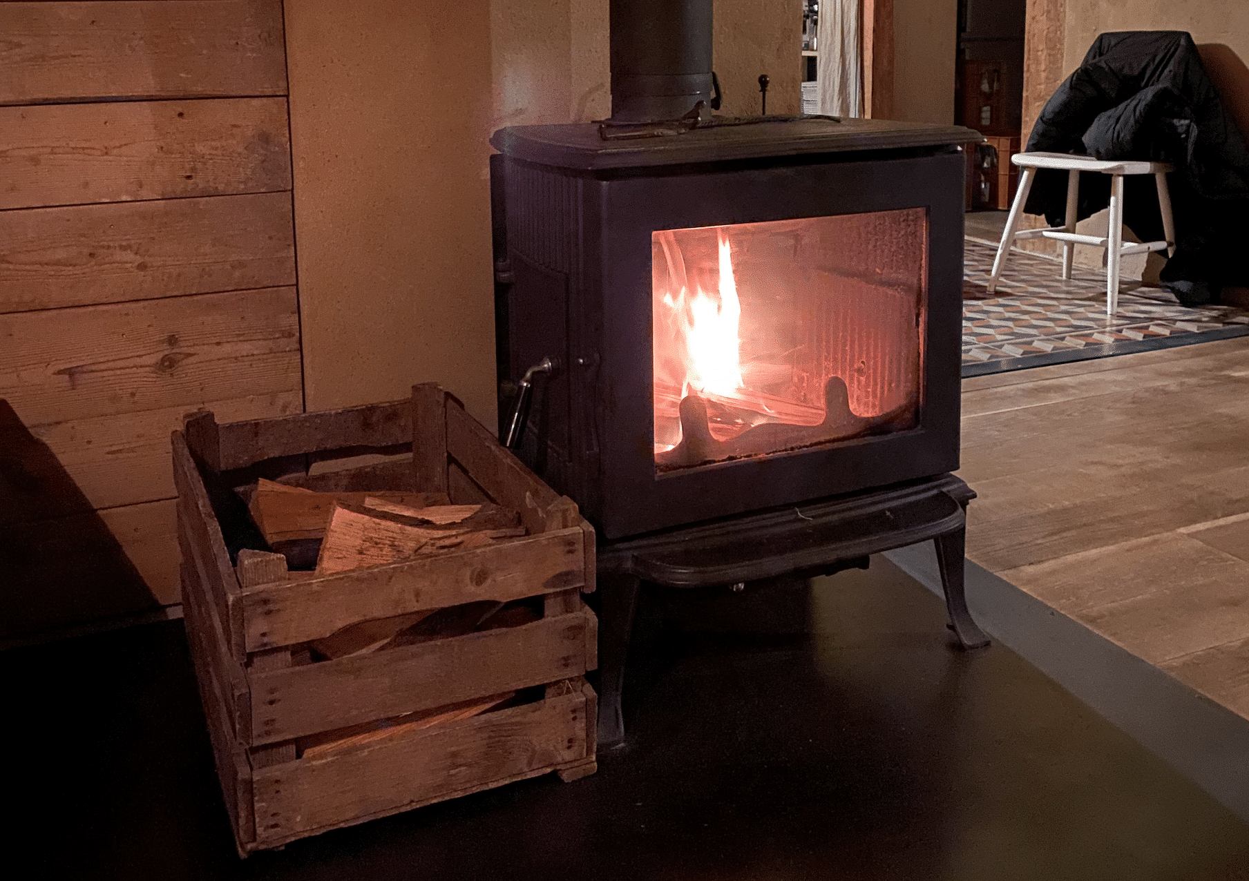 Warm fireplace as a symbol for a corporate campfire
