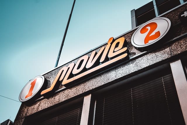 Cinema with a yellow rounded lettering "Movie". 