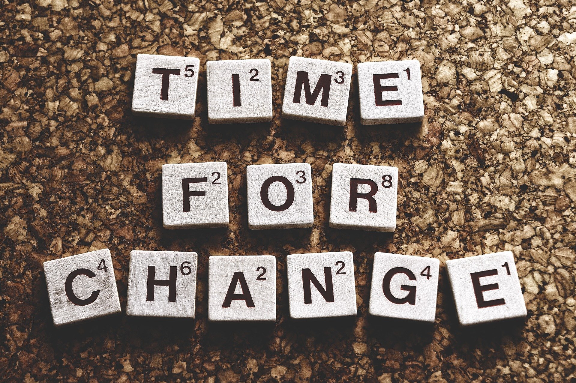 Scrabble Steine Bilden den Satz "Time for Change"