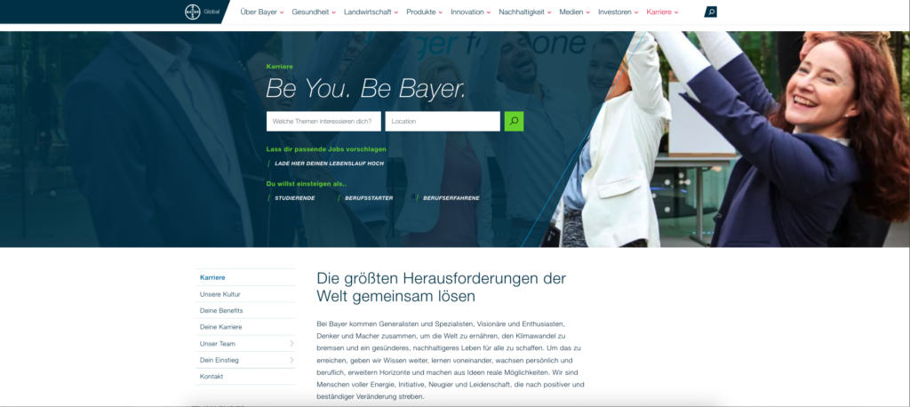 Karriereseite der Top-Arbeitgebermarke Bayer