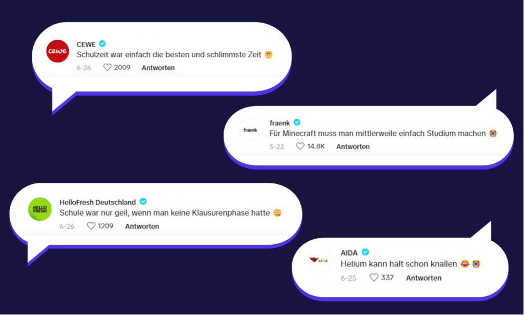 Transmedia storytelling on Tiktok: screenshots from the comment columns of various TikToks